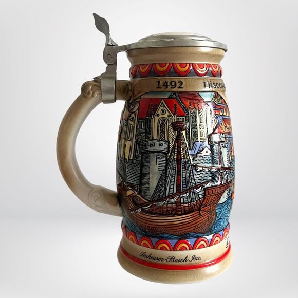 1989 Anheuser-Busch Budweiser Ceramic Collectible Pewter Lidded Stein - New - Picture 2 of 7